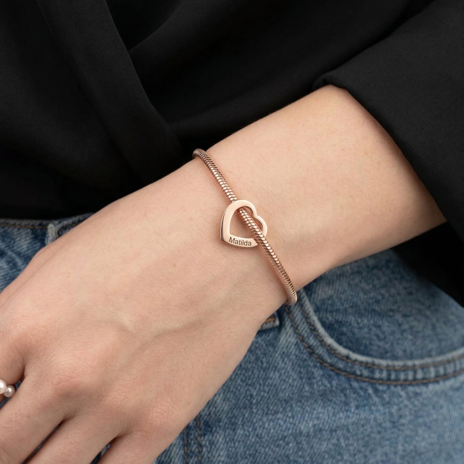 Celestine Heart Bracelet | Engraved Family Name Bracelet-Personalised Bracelet-Auswara