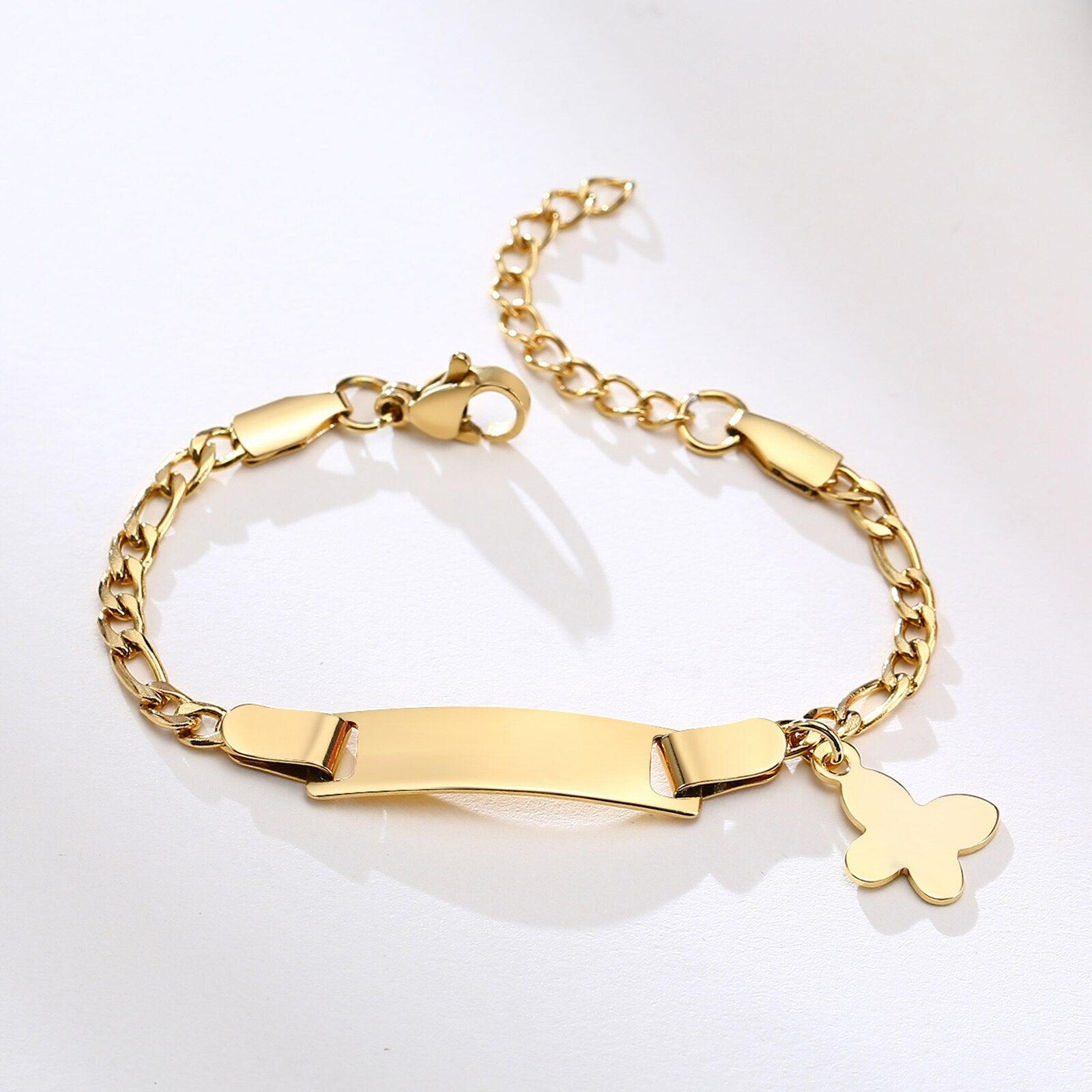 Children’s Gold Colour ID Bracelet with Butterfly Charm-Kids Bracelet-Auswara