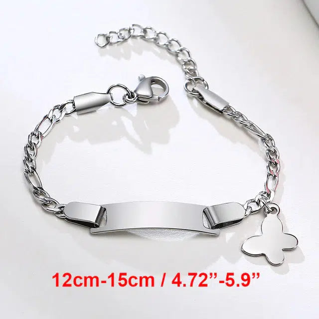 Children’s Silver Colour ID Bracelet with Butterfly Charm-Kids Bracelet-Auswara