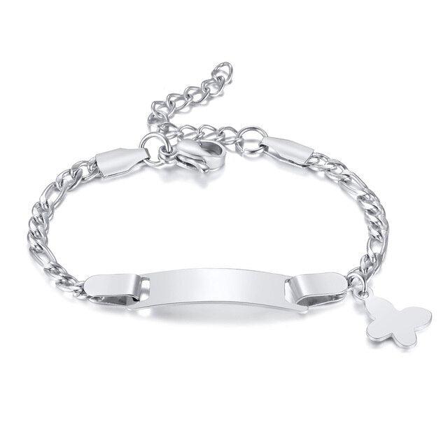 Children’s Silver Colour ID Bracelet with Butterfly Charm-Kids Bracelet-Auswara