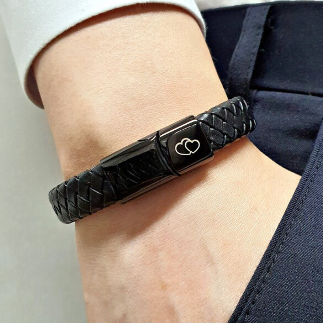 Classic Black Leather Bracelet With Black Clasp