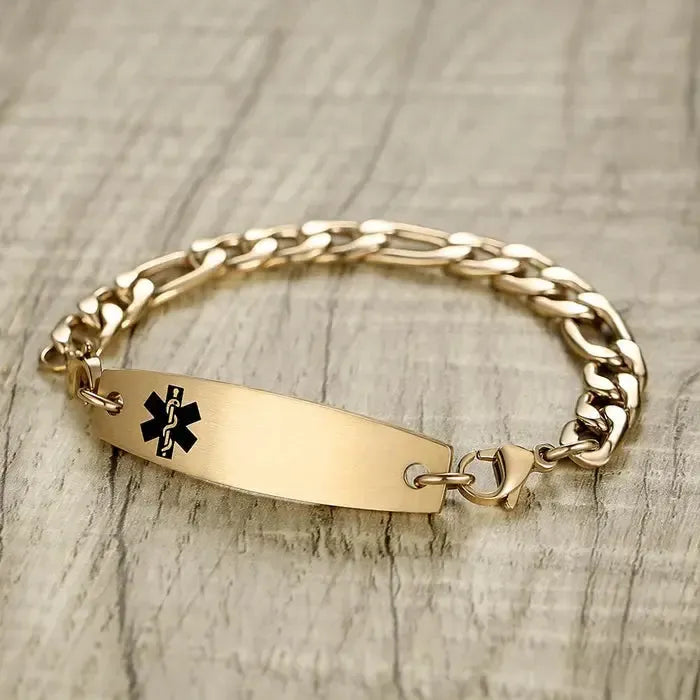 Classic Gold Medical Alert ID Chain Bracelet-Medical ID Bracelet-Auswara