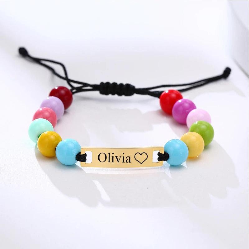 Colourful Beaded Bracelet with Engravable Bar for Kids-Kids Bracelet-Auswara