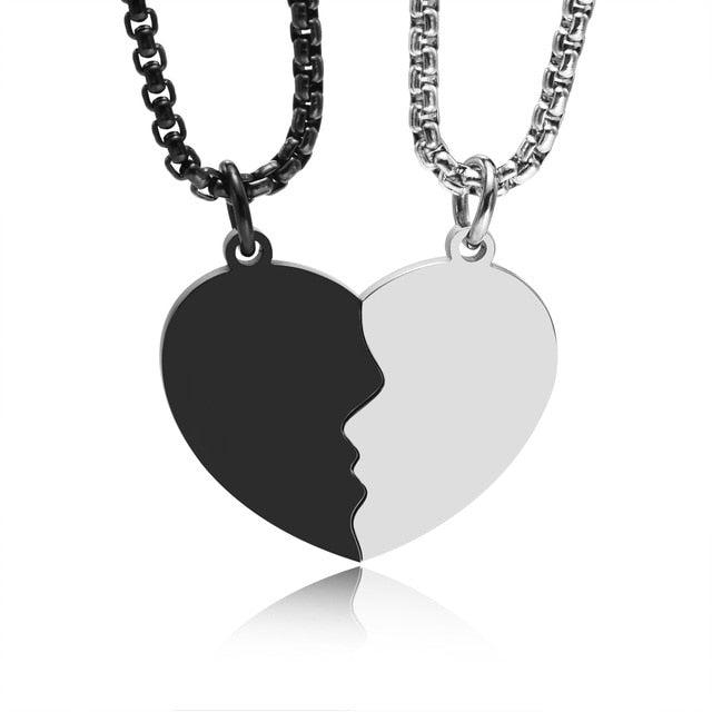 Couples Heart Puzzle Necklace in Black & Silver Colour-Couples Necklace-Auswara