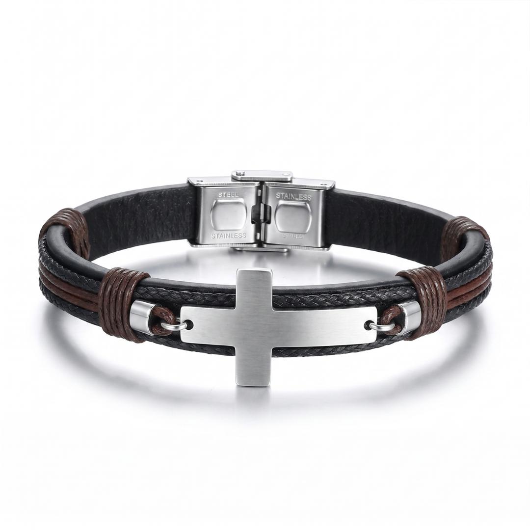 Covenant Men's Leather Cross Bracelet-Cross Bracelet-Auswara