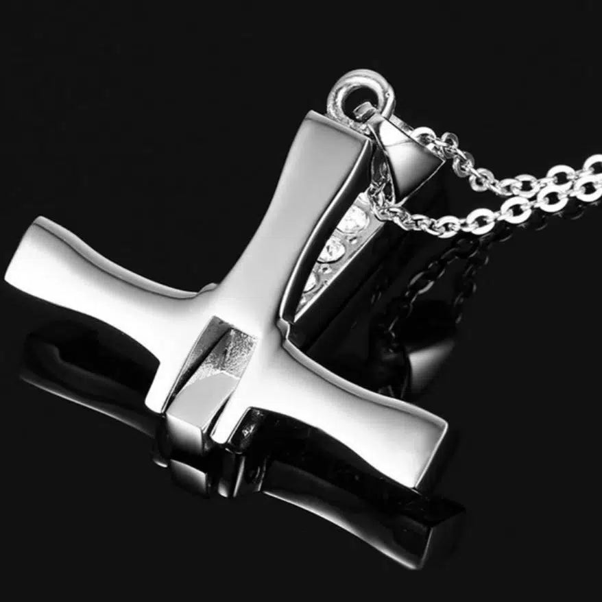 Cross Chain Necklace with Cubic Zirconia-Cross Necklace-Auswara