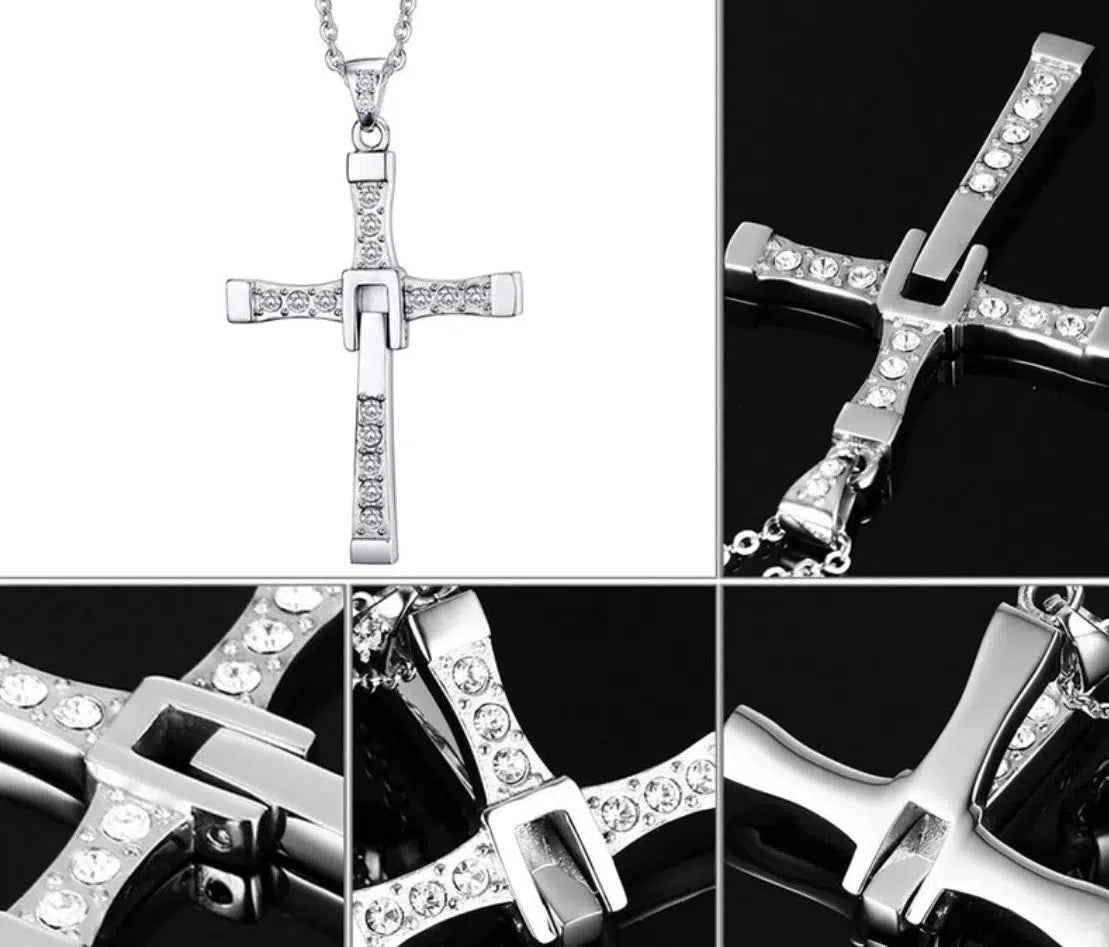 Cross Chain Necklace with Cubic Zirconia-Cross Necklace-Auswara