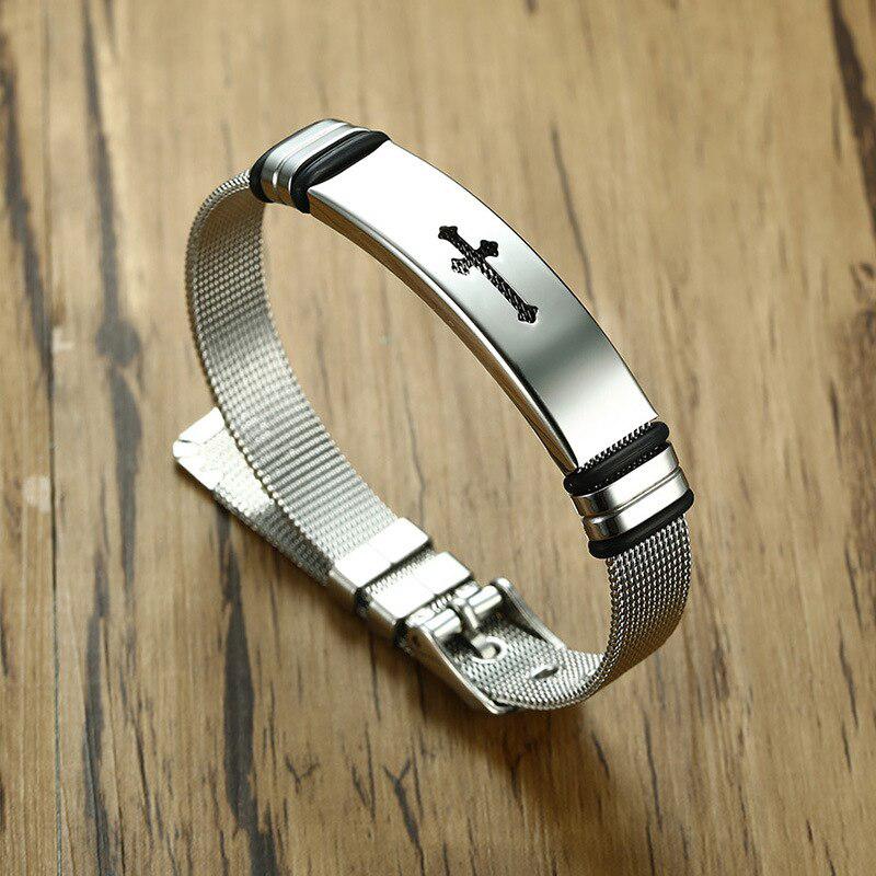 Cross Mesh Bracelet in Silver Colour-Cross Bracelet-Auswara