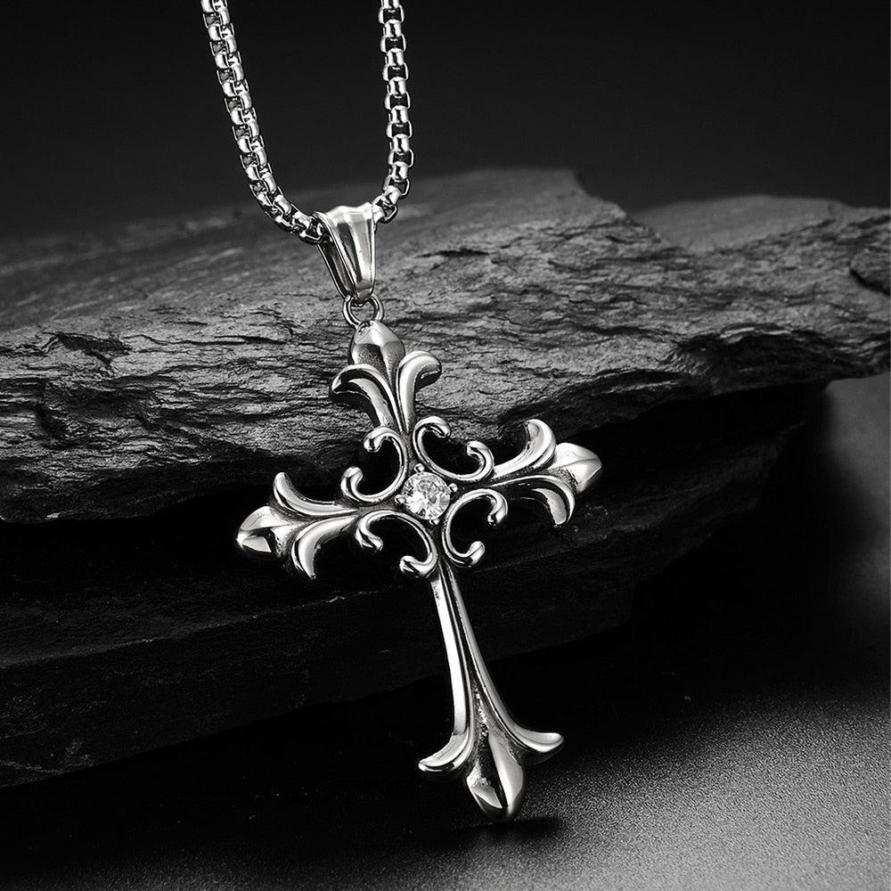 Cross Zircon Pendant Necklace-Cross Necklace-Auswara