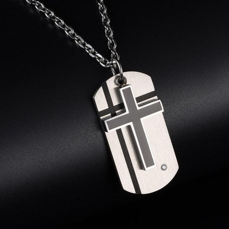 Cross and Dog Tag Necklace with Cubic Zirconia-Cross Necklace-Auswara
