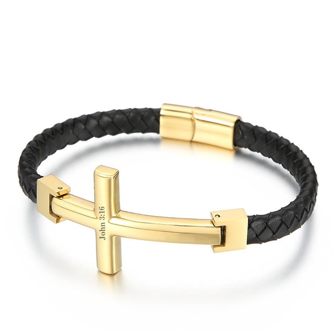 CrossMark Personalised Braided Leather Bracelet-Personalised Bracelet-Auswara