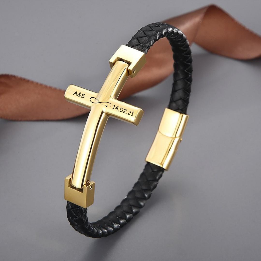 CrossMark Personalised Braided Leather Bracelet-Personalised Bracelet-Auswara