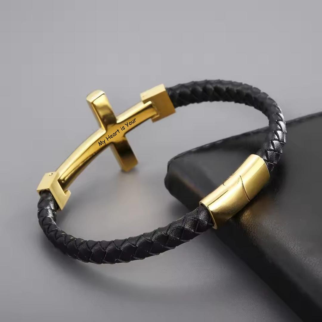 CrossMark Personalised Braided Leather Bracelet-Personalised Bracelet-Auswara