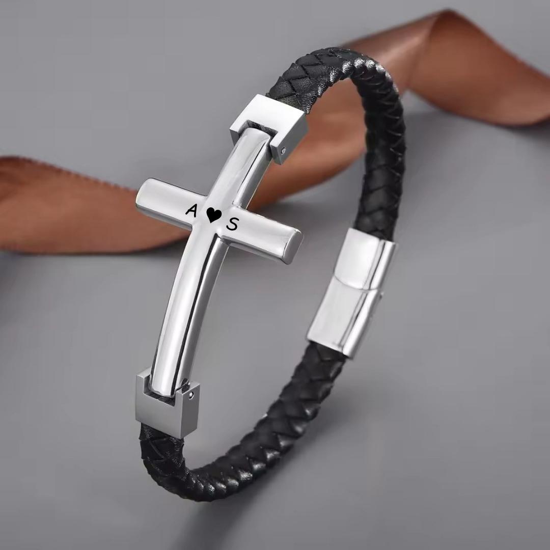 CrossMark Personalised Braided Leather Bracelet-Personalised Bracelet-Auswara
