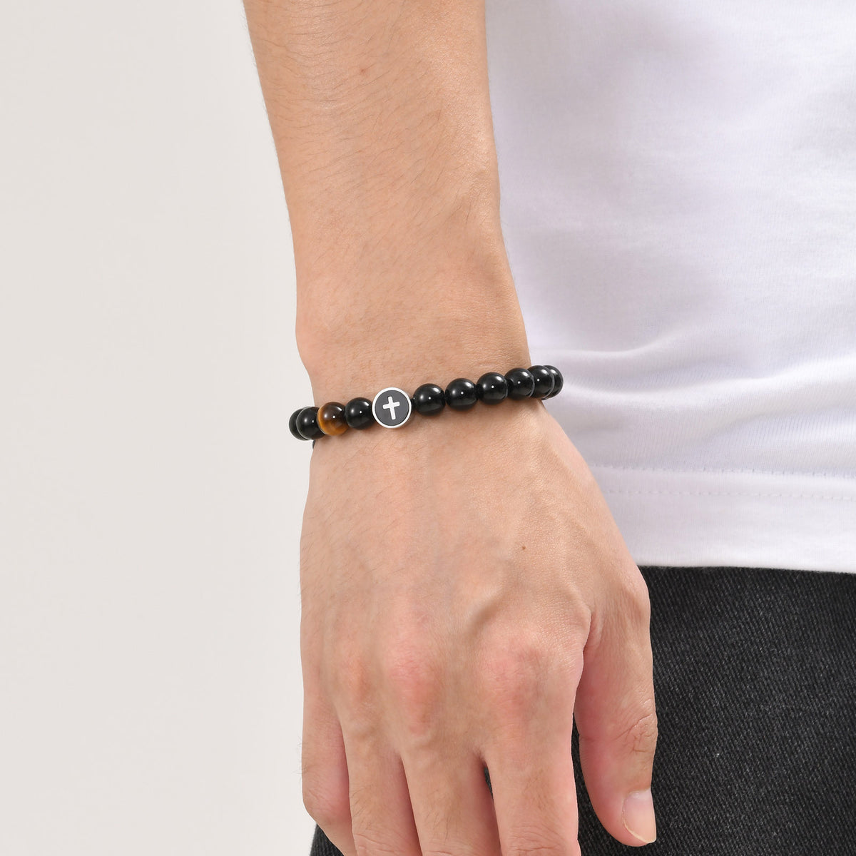 CrossPulse Adjustable Beaded Bracelet-Cross Bracelet-Auswara