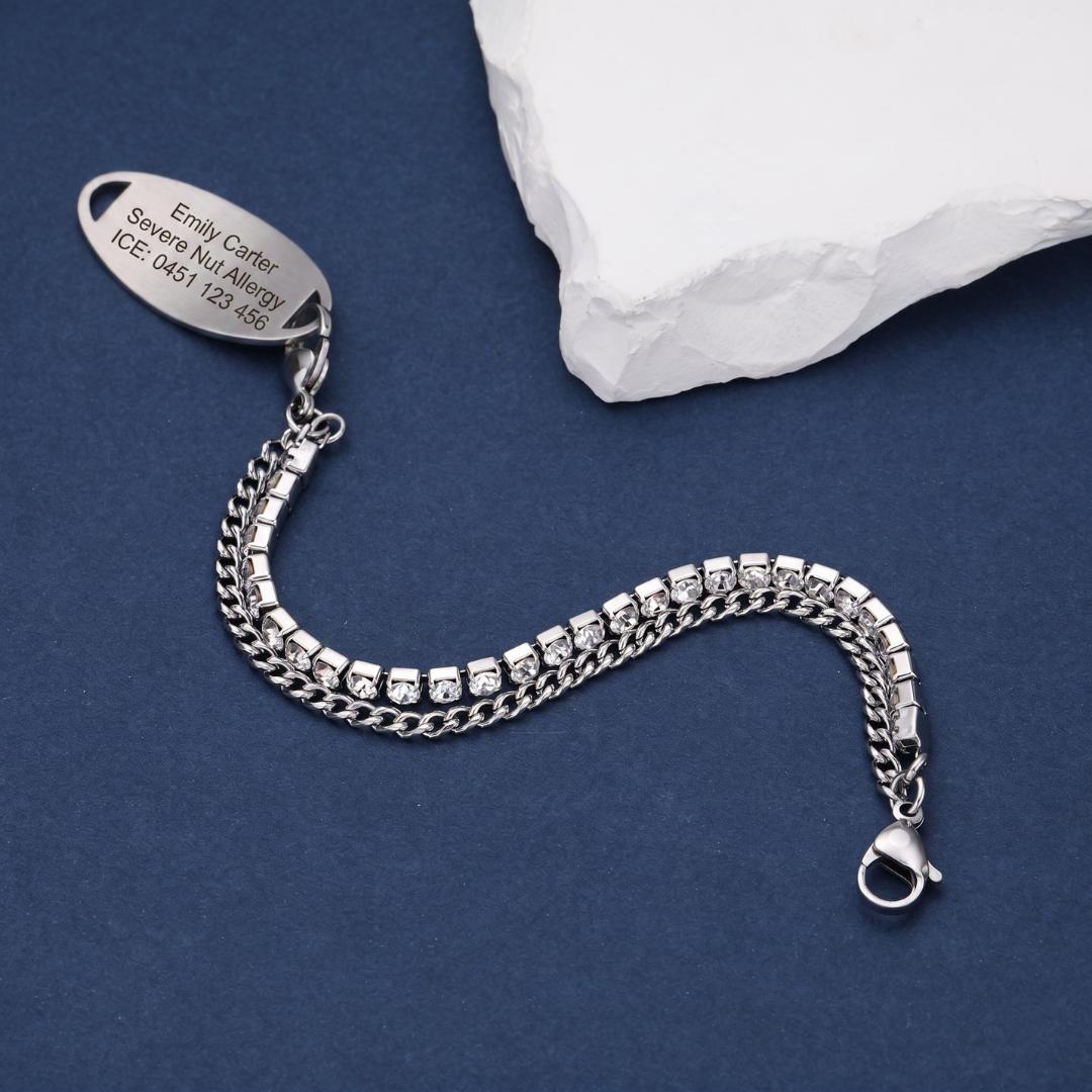 Crystal Luxe Duo Personalised Medical ID Bracelet-Medical ID Bracelet-Auswara