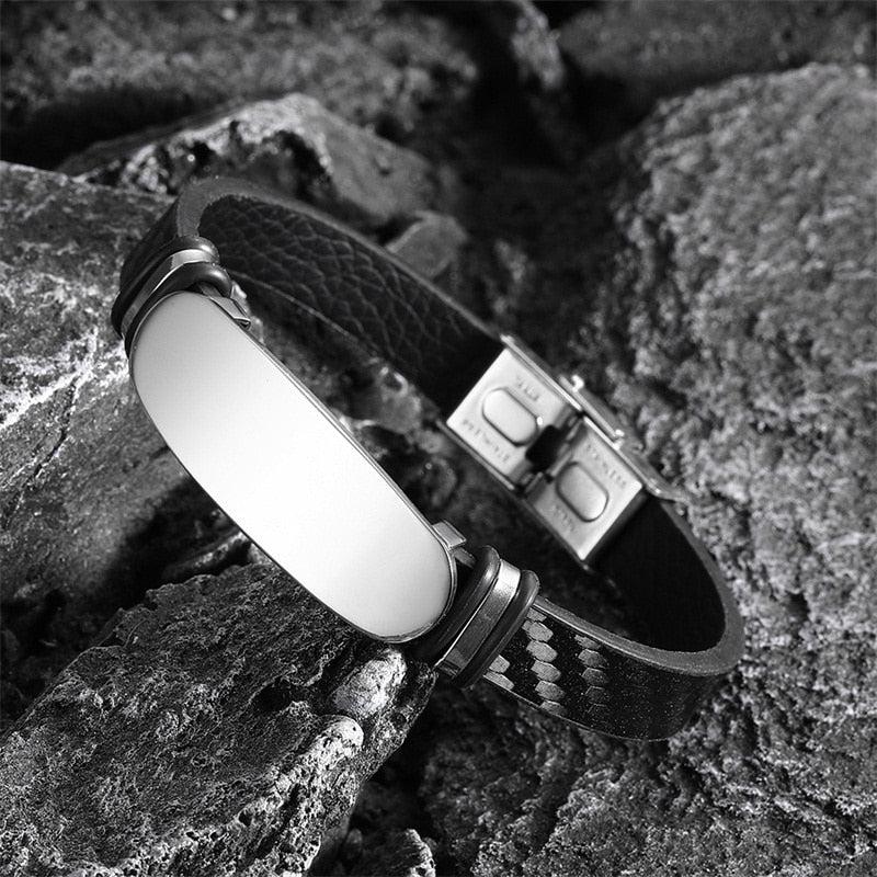 Custom Leather Bracelet with Engravable Bar-Personalised Bracelet-Auswara