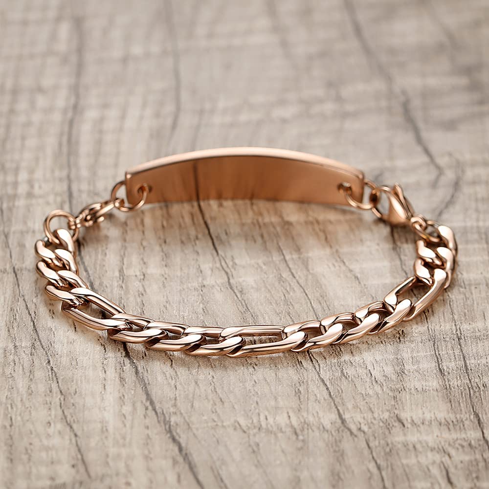Custom Rose Gold Medical Alert ID Chain Bracelet-Medical ID Bracelet-Auswara
