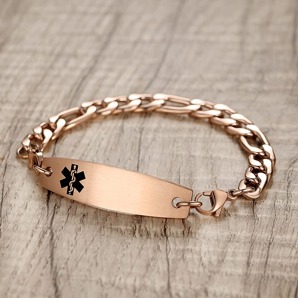 Custom Rose Gold Medical Alert ID Chain Bracelet