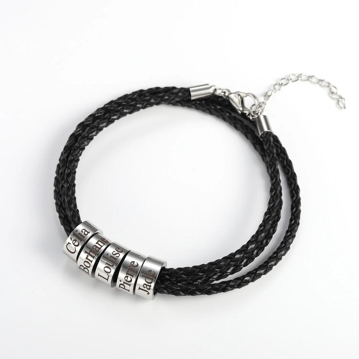 Custom Engraved Black Braided Leather Bracelet - Unisex