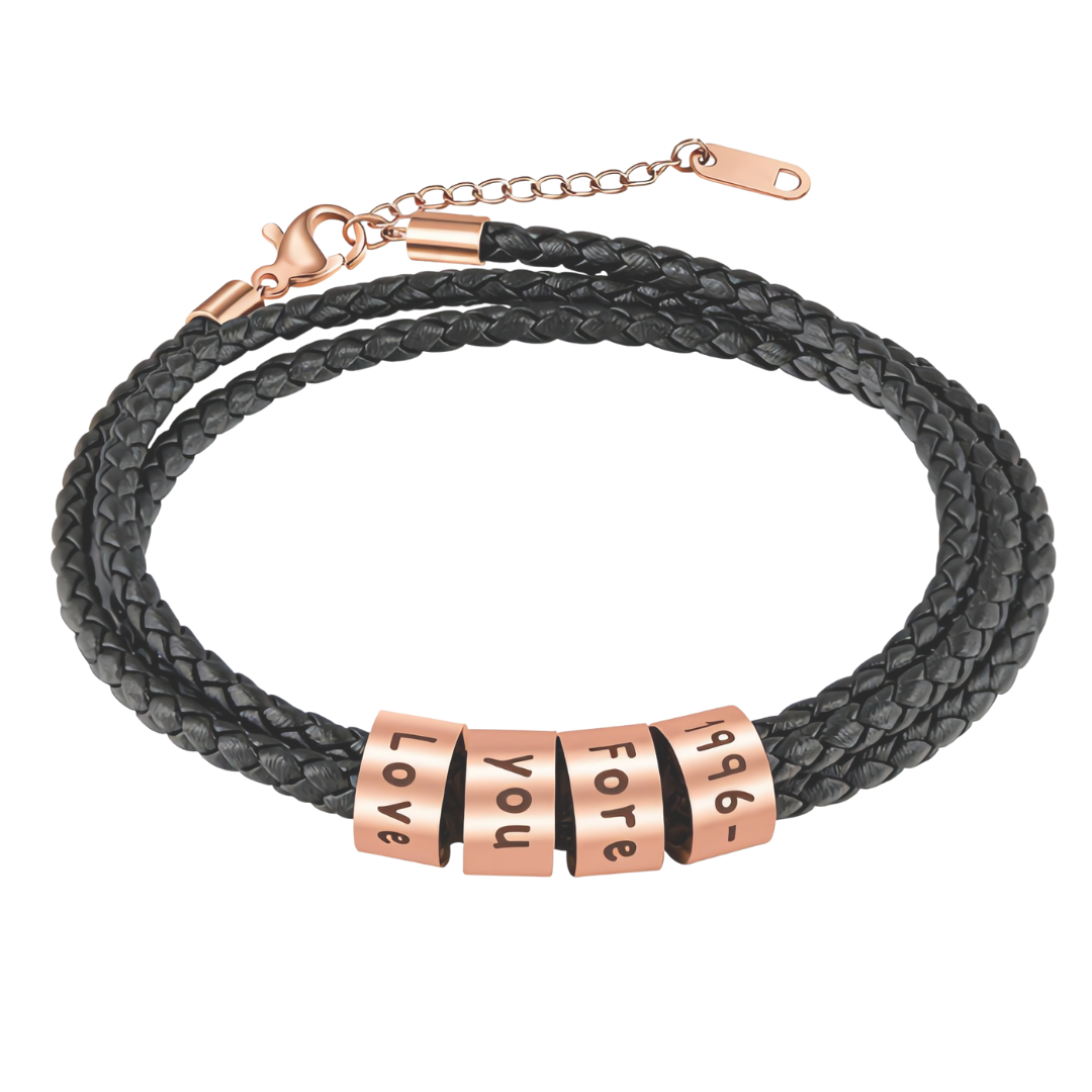 Custom Engraved Black Braided Leather Bracelet - Unisex