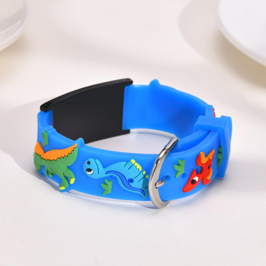 Dino Blue Silicone Kids Medical Alert Bracelet