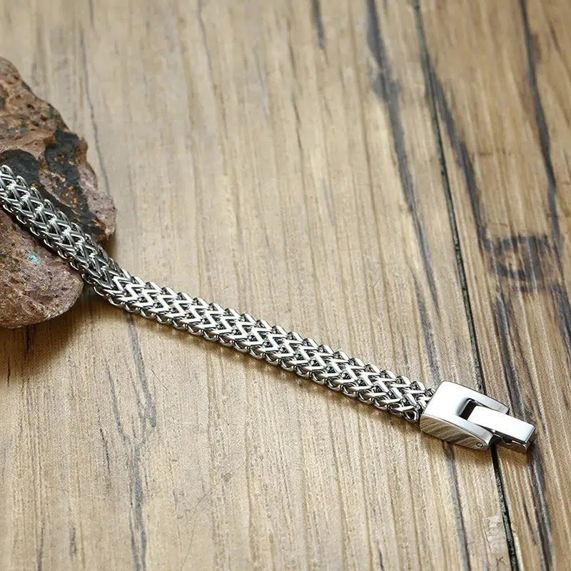 Double Curb Chain Bracelet – Silver Colour-Chain Bracelet-Auswara