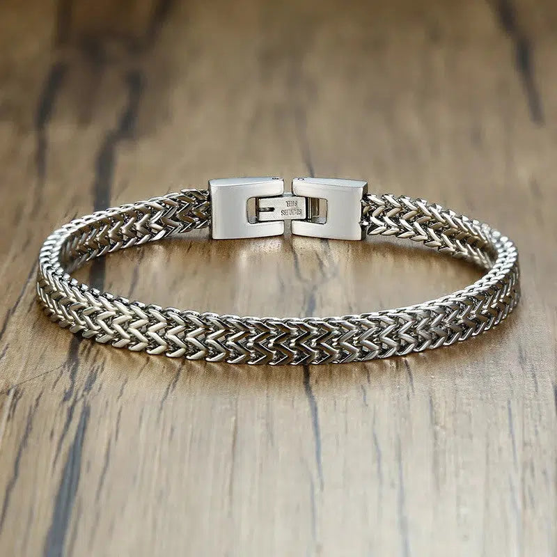 Double Curb Chain Bracelet – Silver Colour-Chain Bracelet-Auswara