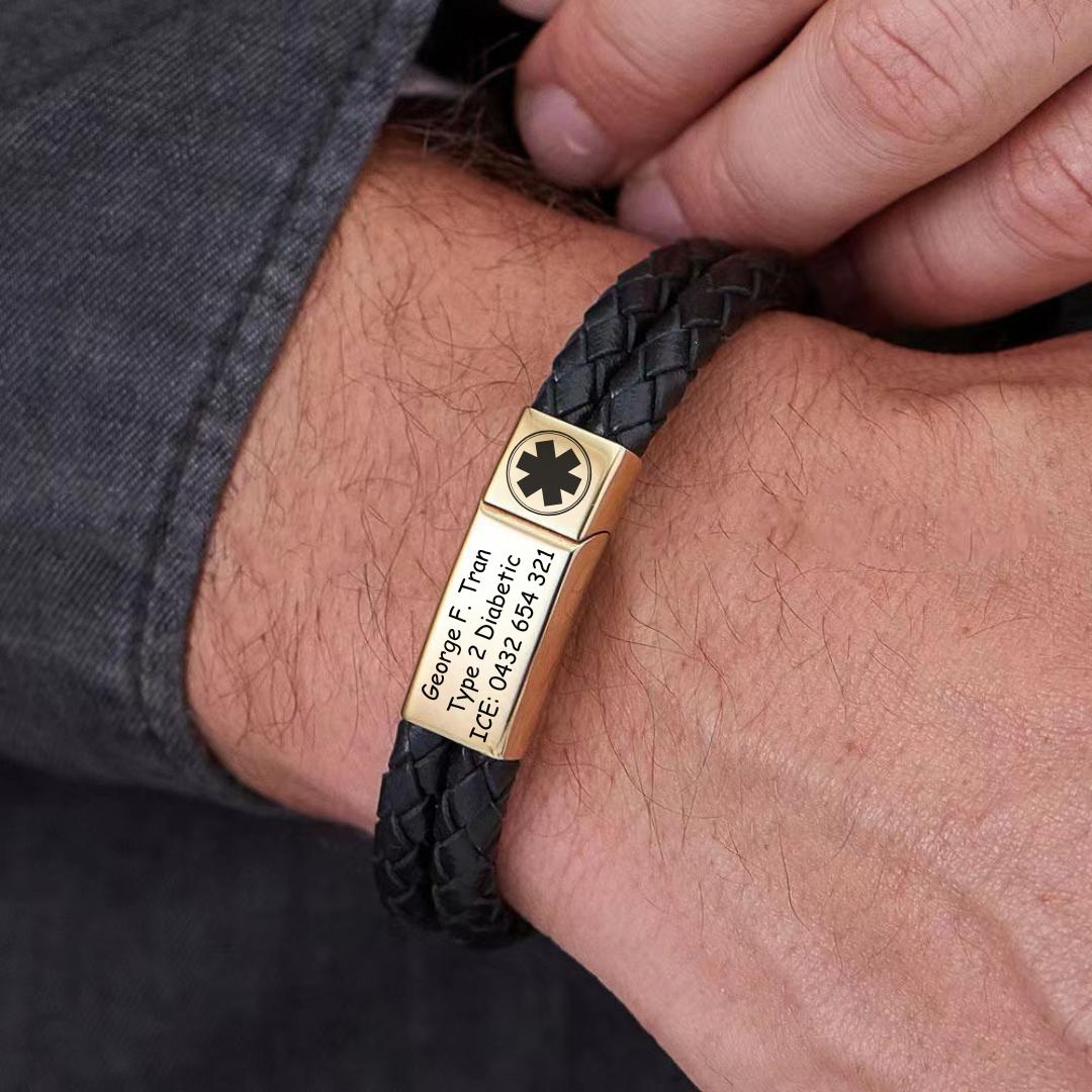 DuoLuxe Medical ID Bracelet with Gold Colour Clasp-Medical ID Bracelet-Auswara