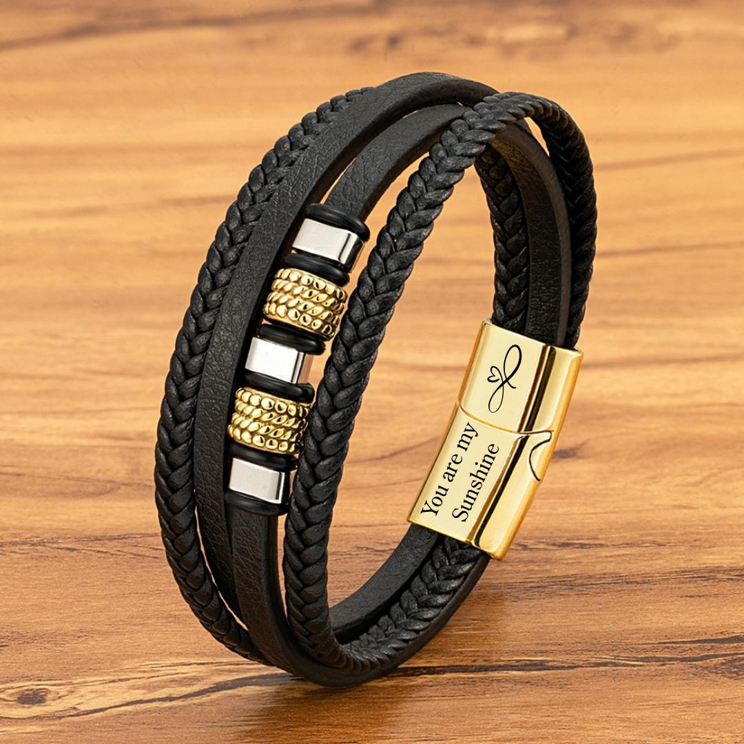 Eclipse Dual-Clasp Personalised Leather Bracelet-Personalised Bracelet-Auswara