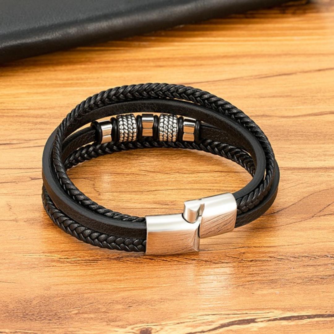 Eclipse Dual-Clasp Personalised Leather Bracelet-Personalised Bracelet-Auswara