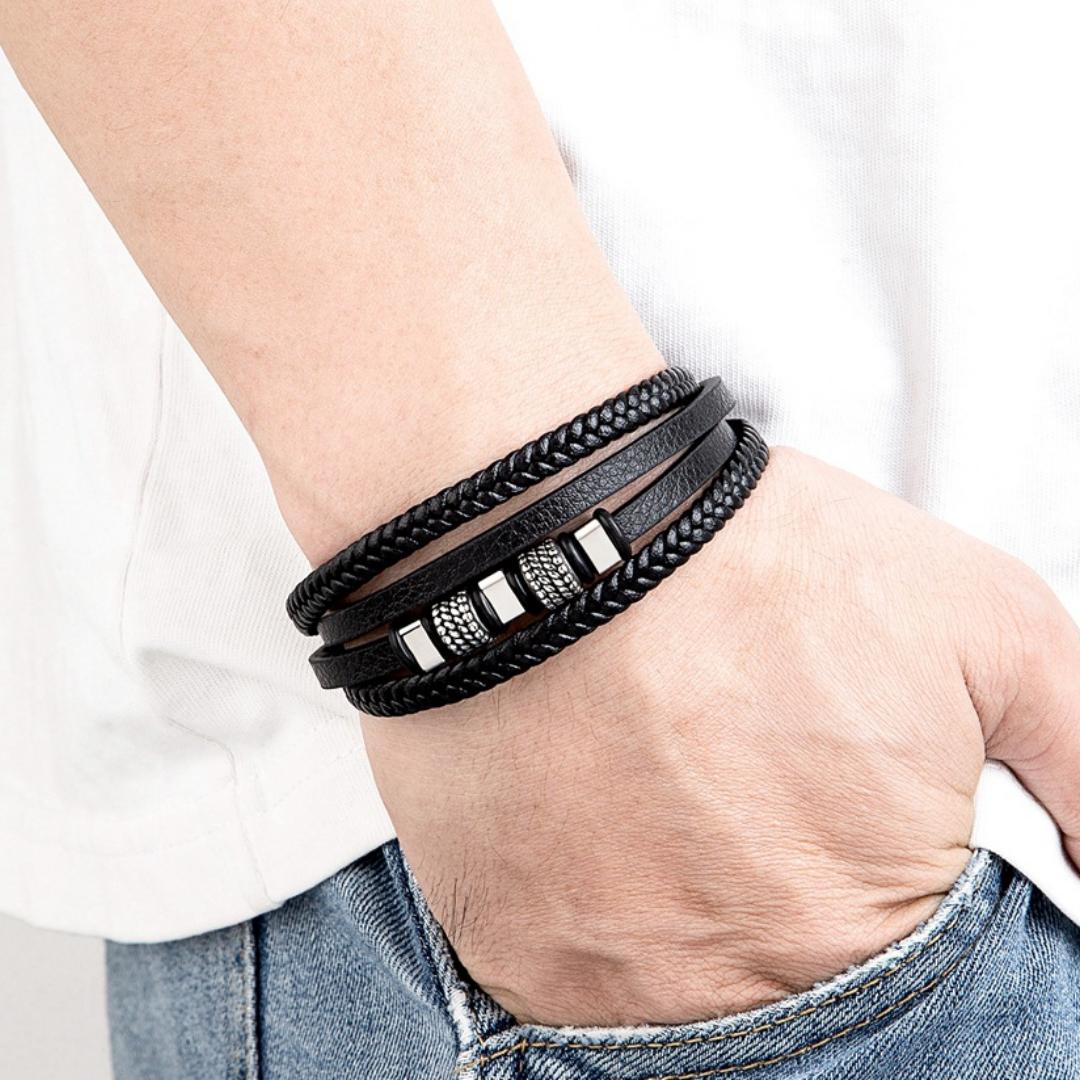 Eclipse Dual-Clasp Personalised Leather Bracelet-Personalised Bracelet-Auswara