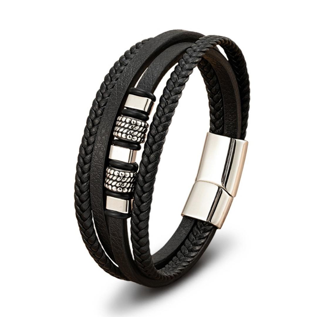 Eclipse Dual-Clasp Personalised Leather Bracelet-Personalised Bracelet-Auswara