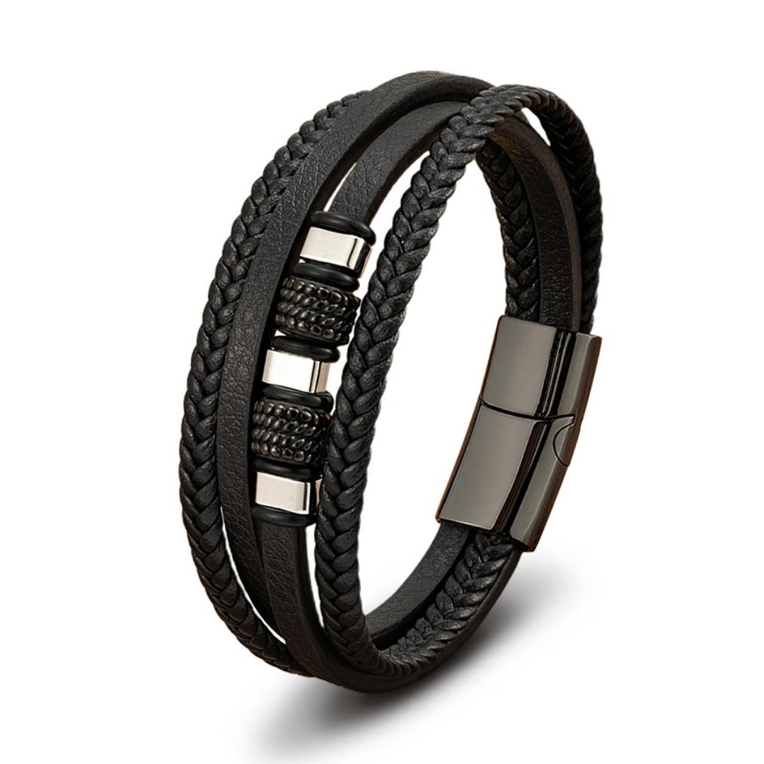 Eclipse Dual-Clasp Personalised Leather Bracelet-Personalised Bracelet-Auswara