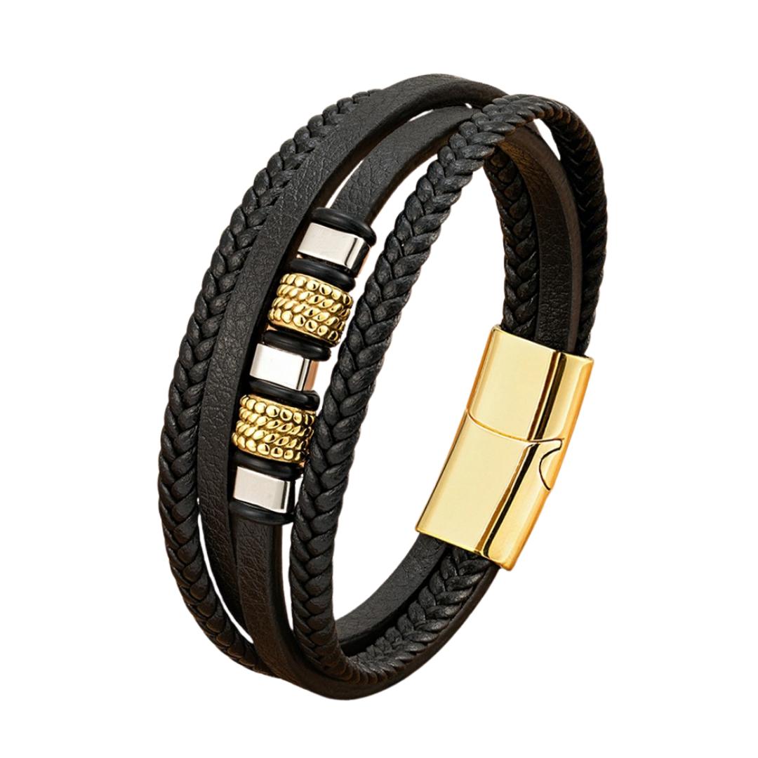Eclipse Dual-Clasp Personalised Leather Bracelet-Personalised Bracelet-Auswara
