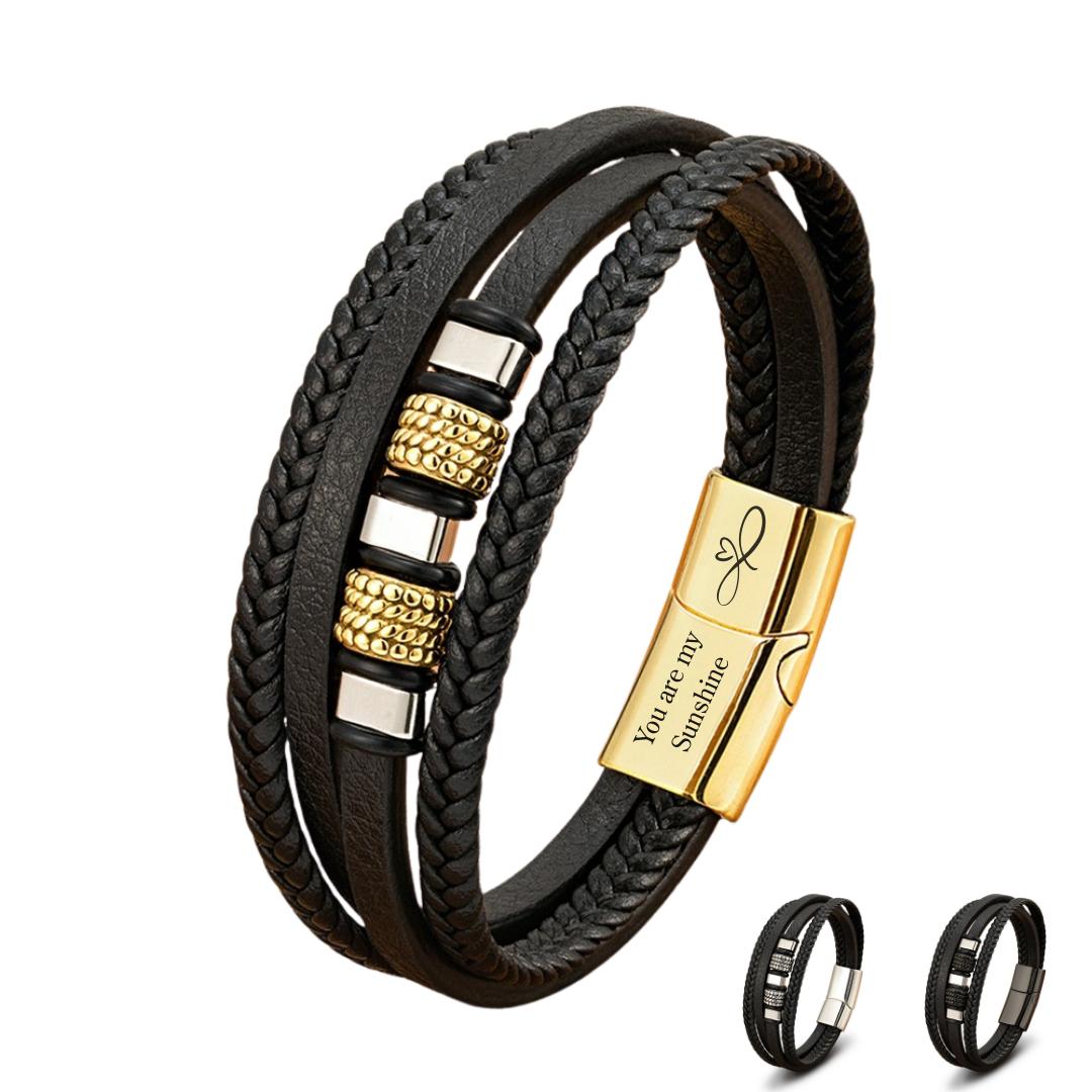 Eclipse Dual-Clasp Personalised Leather Bracelet-Personalised Bracelet-Auswara