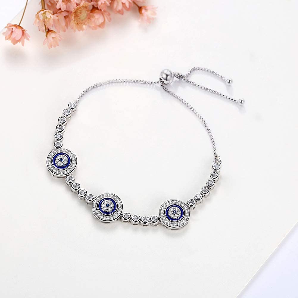 Elegant Sterling Silver Round Evil Eyes Tennis Bracelet-Evil Eye Bracelet-Auswara