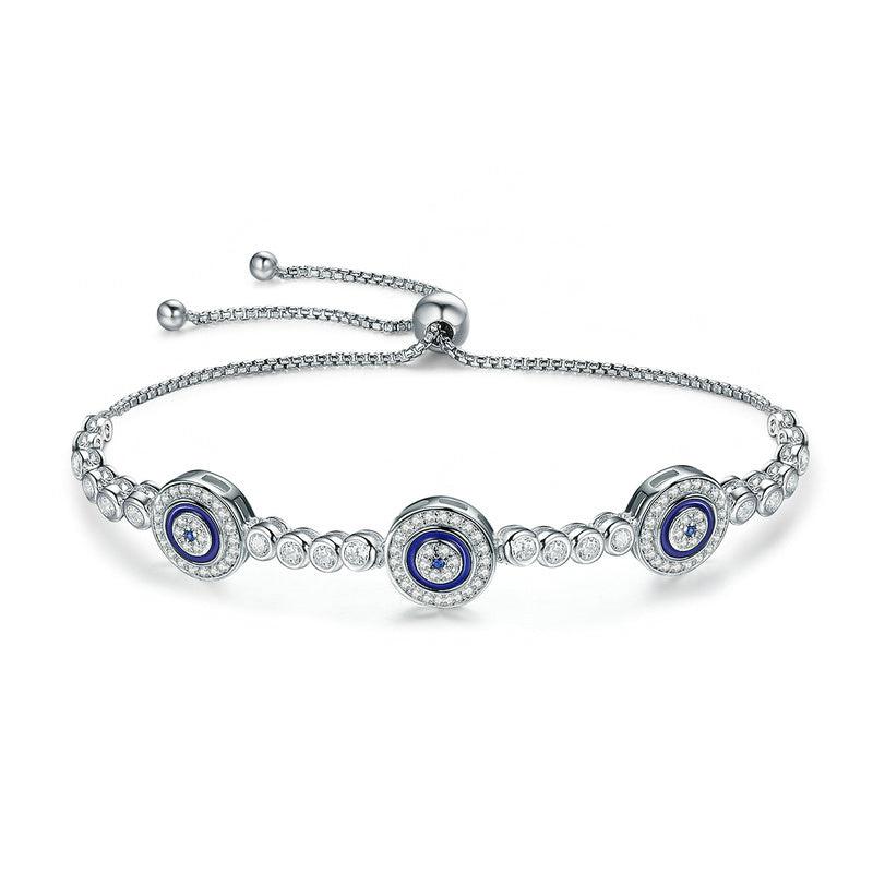 Elegant Sterling Silver Round Evil Eyes Tennis Bracelet-Evil Eye Bracelet-Auswara