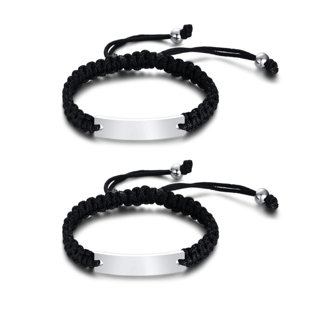 Engravable Black Rope Matching Couples Bracelets-Couple Bracelet-Auswara
