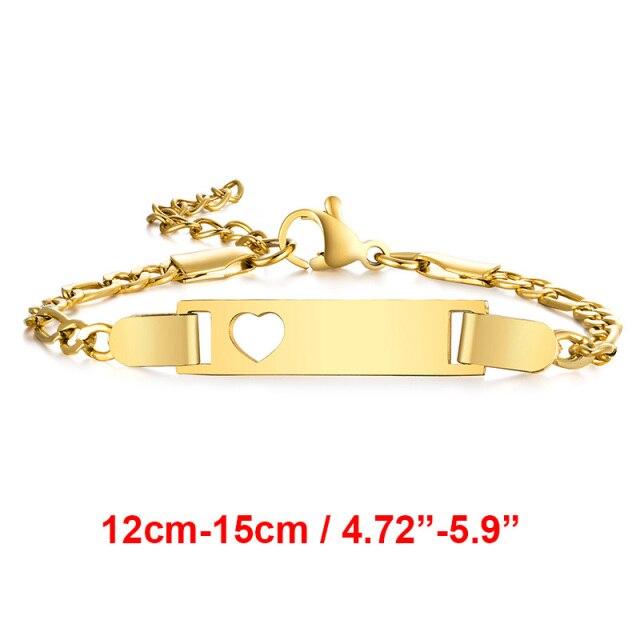 Engravable Child ID Bracelet with Heart in Gold Colour-Kids Bracelet-Auswara