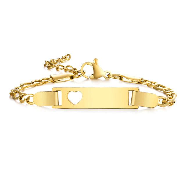 Engravable Child ID Bracelet with Heart in Gold Colour-Kids Bracelet-Auswara