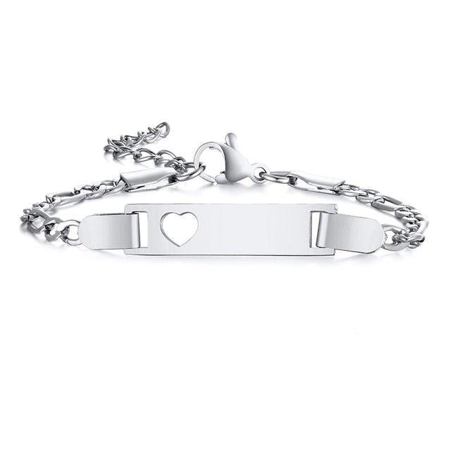 Engravable Child ID Bracelet with Heart in Silver Colour