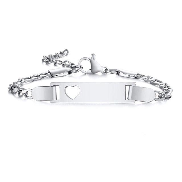 Engravable Child ID Bracelet with Heart in Silver Colour-Kids Bracelet-Auswara