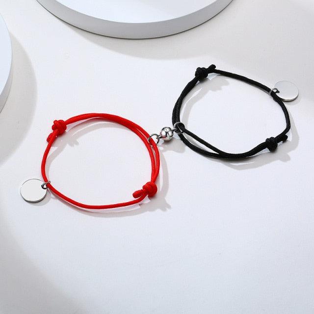 Engravable Initials Black and Red Magnetic Bracelet Set-Couple Bracelet-Auswara