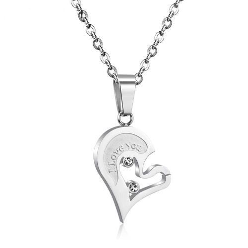 Engraved Heart Puzzle Couples Necklace with Cubic Zirconia – Silver and Gold-Couples Necklace-Auswara