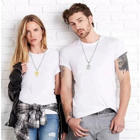 Engraved Heart Puzzle Couples Necklace with Cubic Zirconia – Silver and Gold-Couples Necklace-Auswara