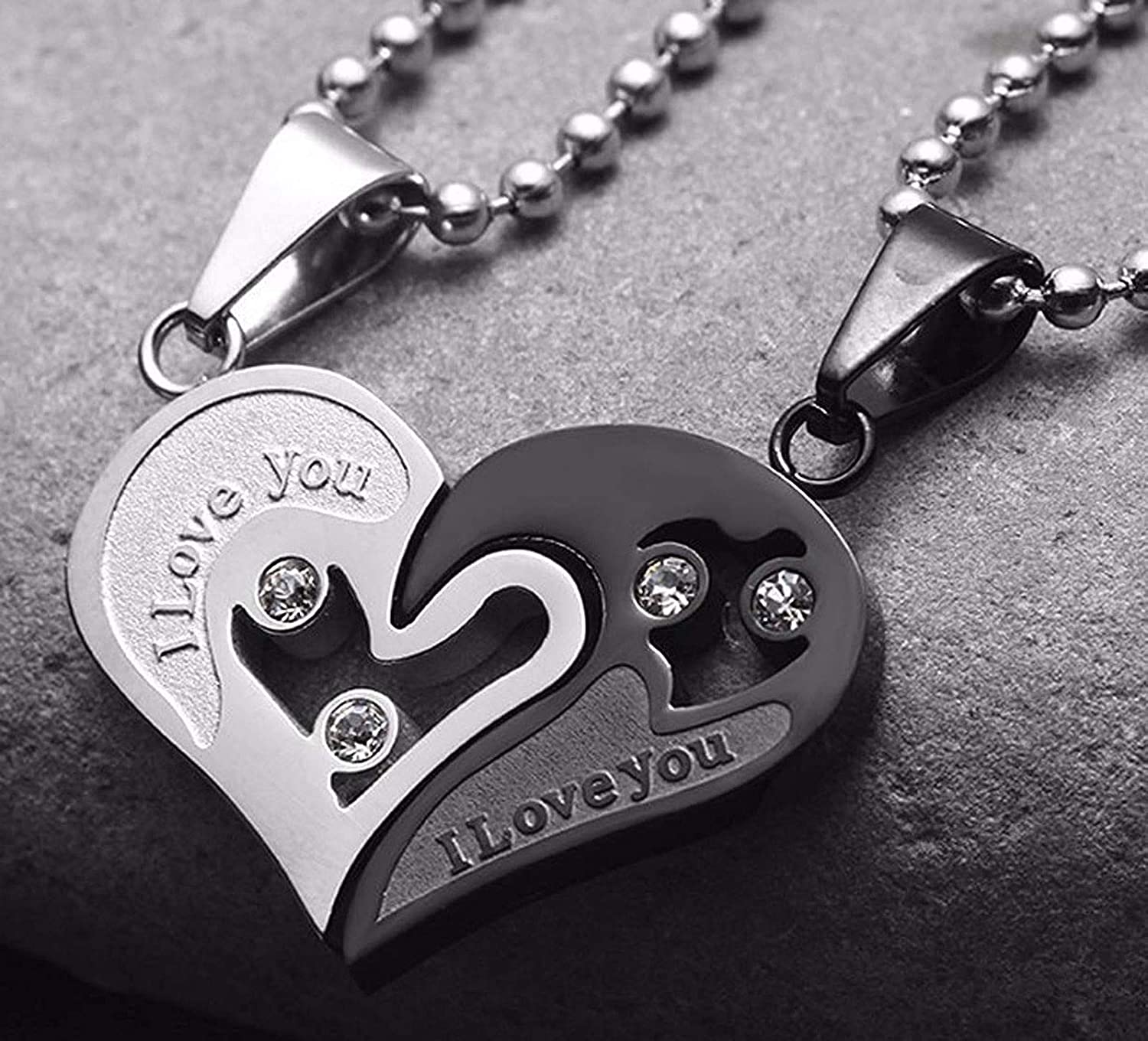 Engraved Multicolour Heart Puzzle Pendant Necklace for Couples