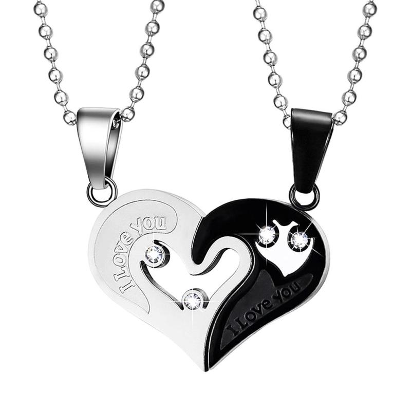 Engraved Multicolour Heart Puzzle Pendant Necklace for Couples-Couples Necklace-Auswara