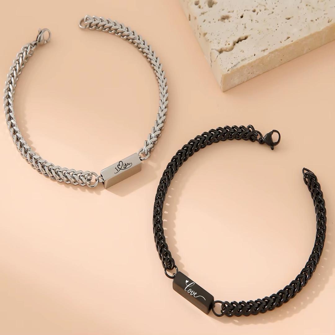 Entwined Personalised Couple Bracelet Set-Couple Bracelet-Auswara
