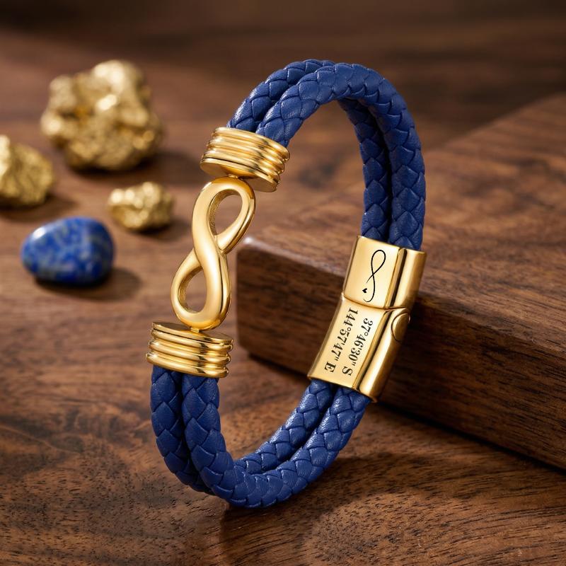 EternaLink Women’s Double Braided Blue Leather Infinity Bracelet-Personalised Bracelet-Auswara